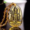 Yellow Crystal Necklace Long Sweater Chain Manjushri Pendant Amitabha Pendant Unisex Gift