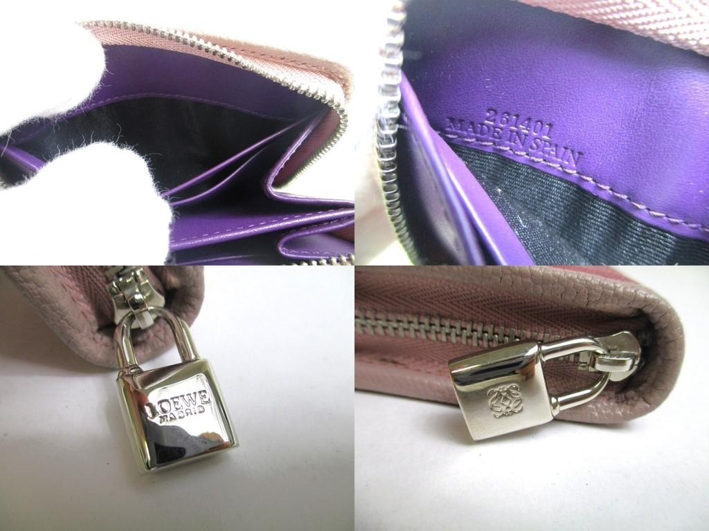 Authentic LOEWE Wine Red Purple Leather Silver H/W Round Zip Coin Purse #a529  Open box