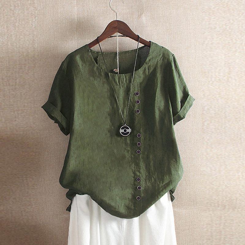 BITCED Women's Fashion Casual Solid Color Print Short Sleeve O-Neck Blouses & Shirts