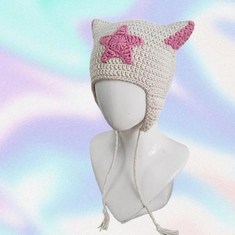 Roztomilá kočičí ušní čepice Y2K Sweet Girl Čepice Čepice Pletení Kontrastní barva Čepice Móda Lebka Čepice Dámský pulovr Čepice Pokrývka hlavy