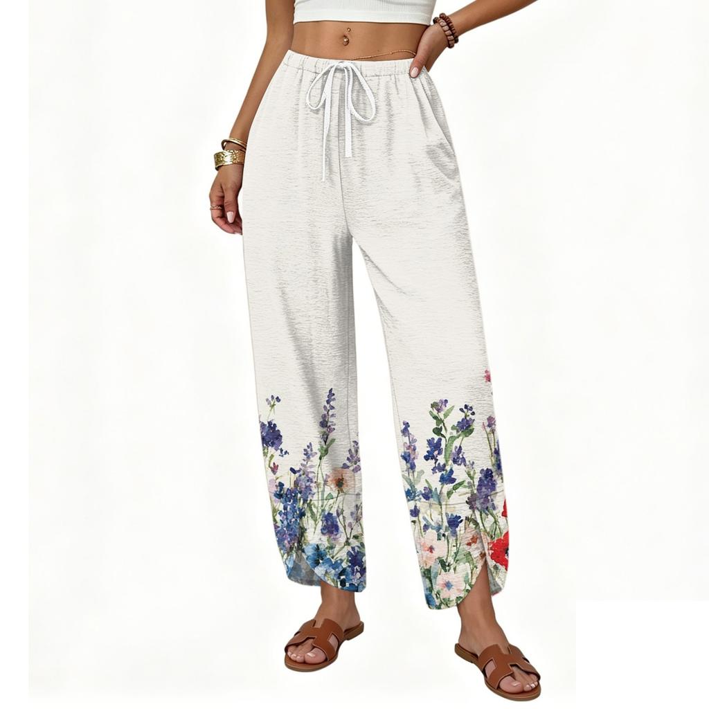 Women Casual Wide Leg Loose Fit Drawstring Pants with Rainbow Heart Print Lightweight Comfortable Trousers for Everyday Wear