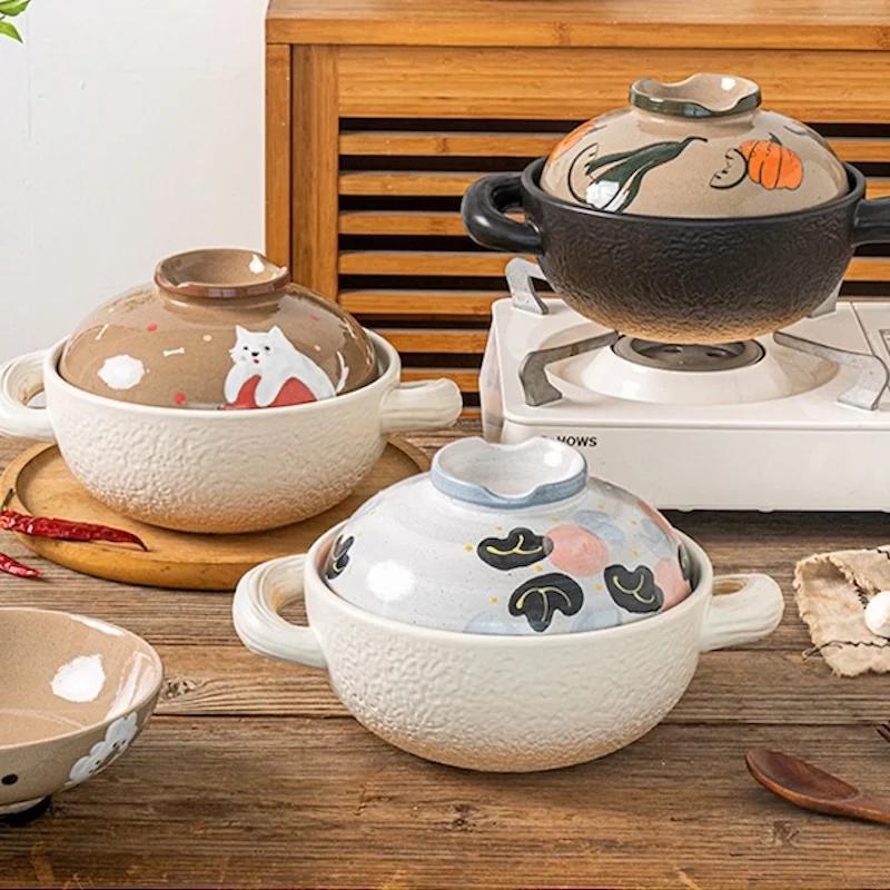 Spodumene Pots for Cooking 2.2L Casserole Ceramic Clay Pot for Cooking Cookware Pots and Pans High Temperature Cooking Crock Pot
