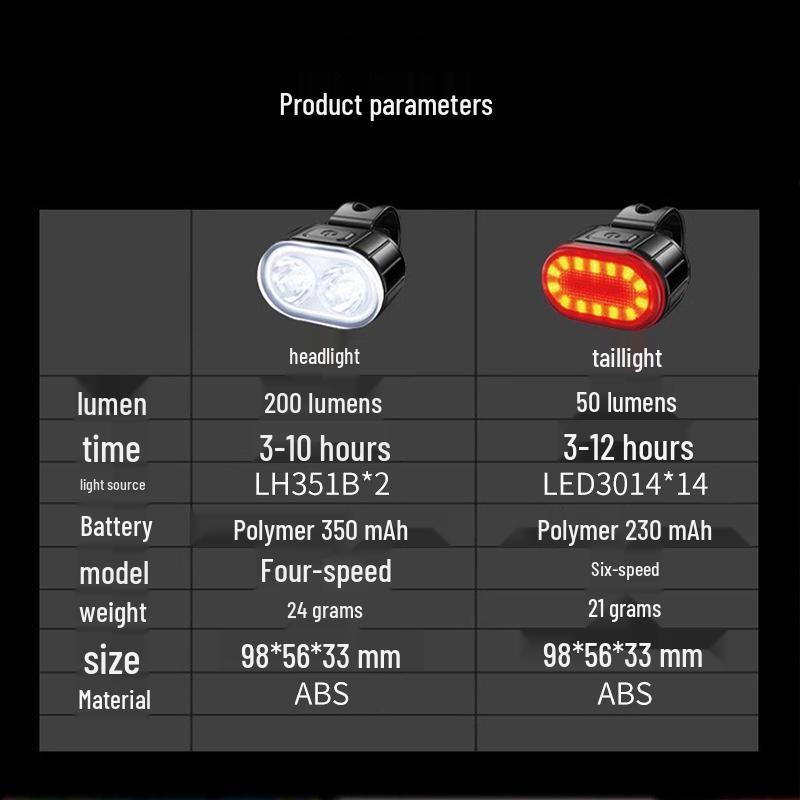 Super Bright Rechargeable Bicycle Front & Tail Light Set for Mountain Bikes - High Visibility Night Riding and Warning Light