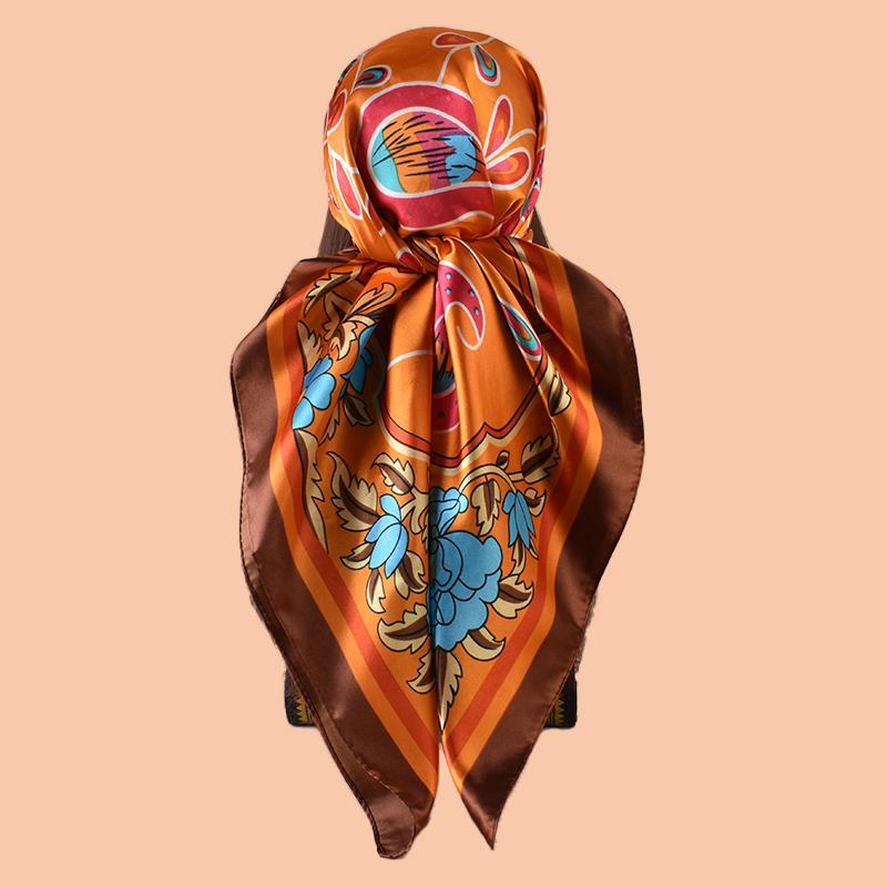 1PC Peacock Floral Print Satin Square Scarf Women's Hair Accessory Spring New Versatile Belt Bag Decor Silk Headband