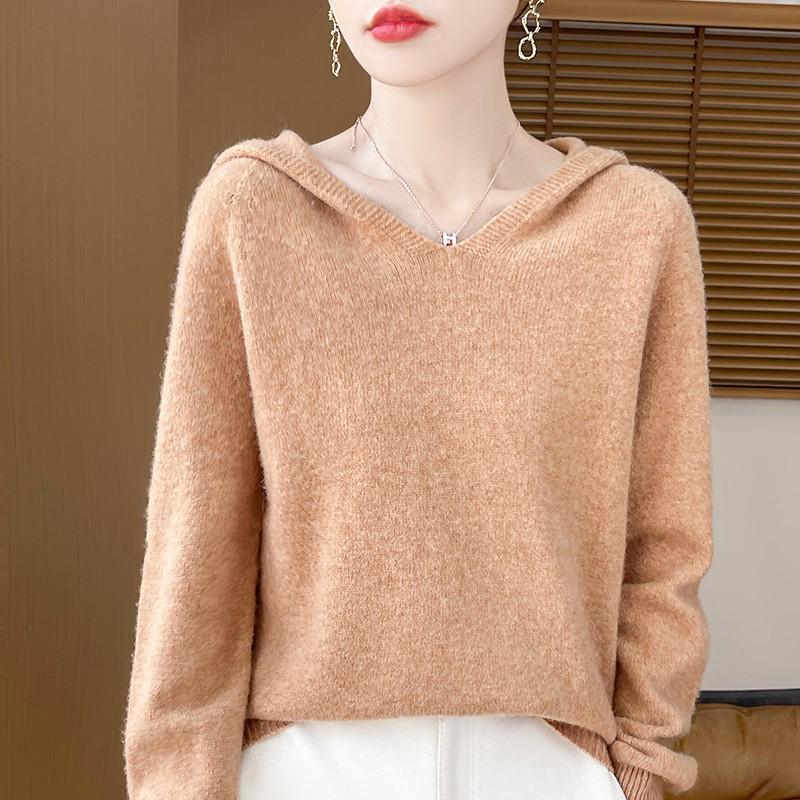 Women's Thick Versatile Wool-Cashmere Knit Hooded Pullover for Autumn/Winter