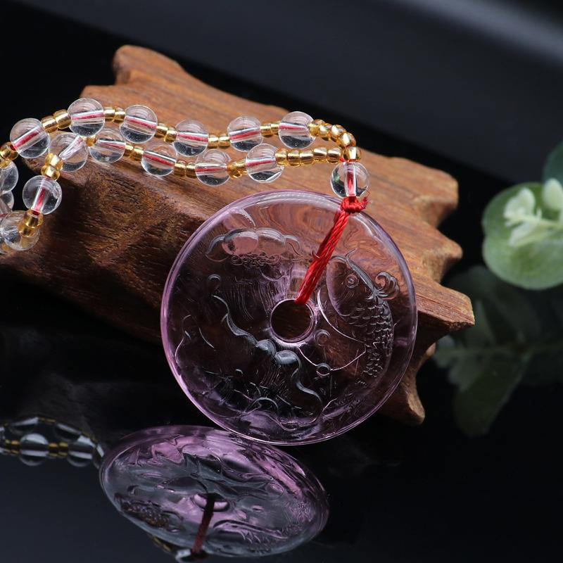 Chinese Style Pink Imitation Crystal Guanyin Buddha Necklace Versatile Sweater Chain Fashion Jewelry Mother'S Day Gift