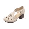 2026 Summer Women's Chunky Heel Leather Sandals - Soft Sole, Retro Hollow-Out Design