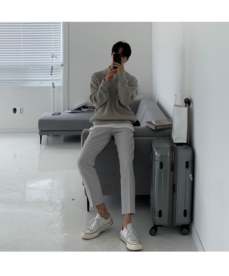 Men's Retro Half-Zip Lapel Sweater - Autumn/Winter Casual Korean Style