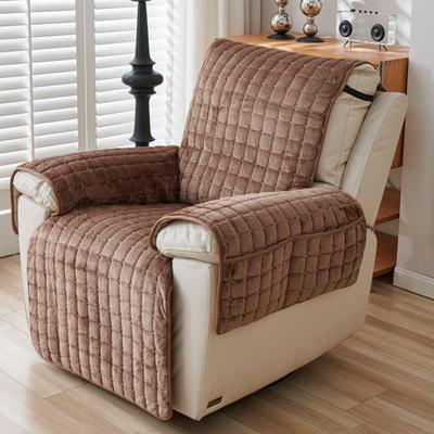 Elastic Band Plush 1 Seat Recliner Sofa Cover Non-Slip with Armrests Pockets Sofa Mat Wear Resistant Warm Sofa Protector