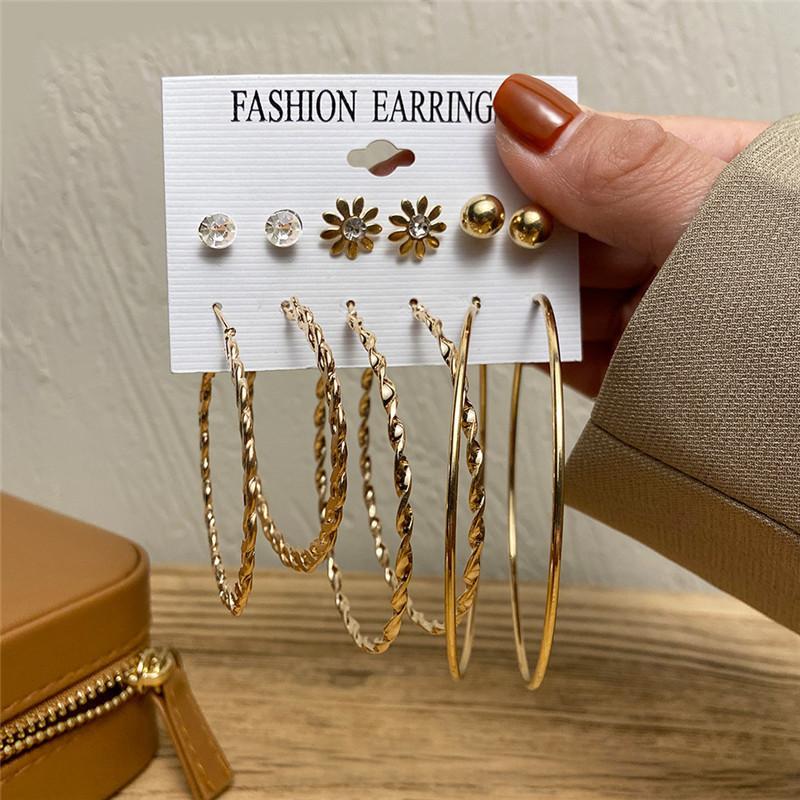 Modyle New Bohemian Female Pearl Earrings Set Punk Vintage Gold Color Geometric Drop Earrings for Women Fashion Jewelry