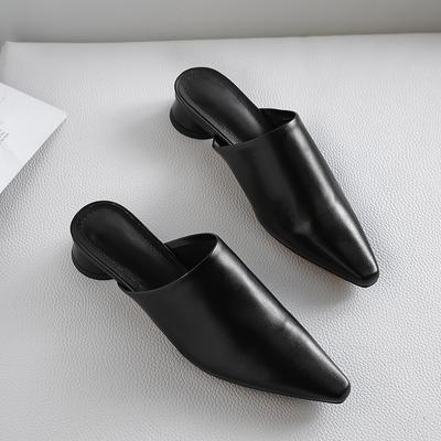 Fashion 2025 Summer Women Sandals Genuine Leather Shoes for Women Pointed Toe Low Heel Women Sandals Cover Toe Chunky Heel Women's Mules