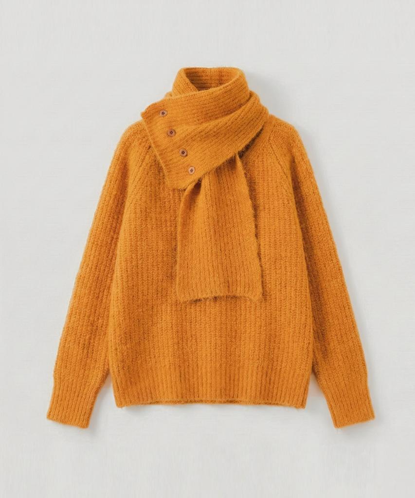 Keulleiseu Button Scarf V-Neck Knit_Beige