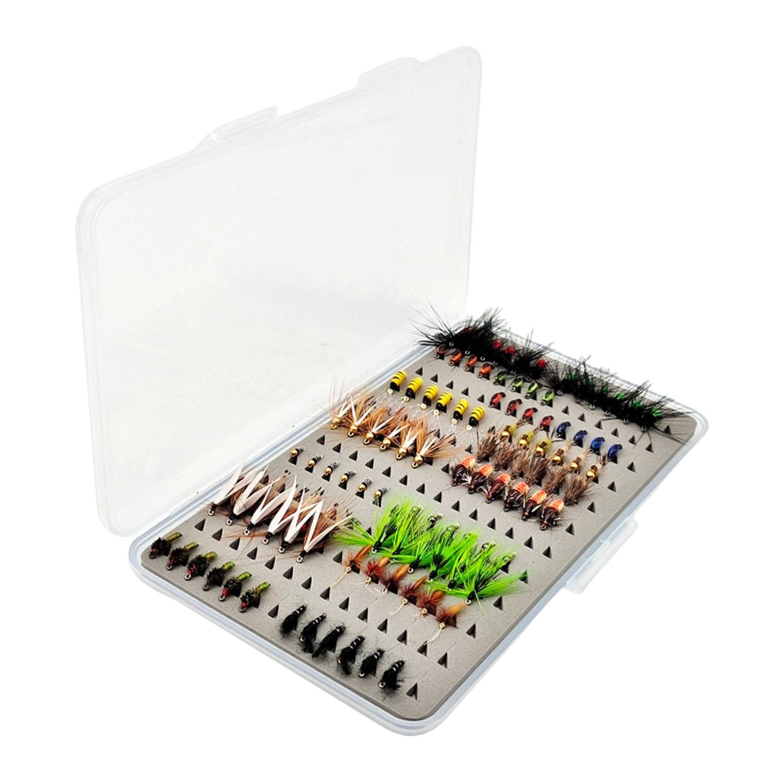 

100 Pieces Fishing Lures Fishing Tools Anglers with Carry Case Freshwater Saltwater Fishing Baits Portable Fly Fishing Flies разноцветный