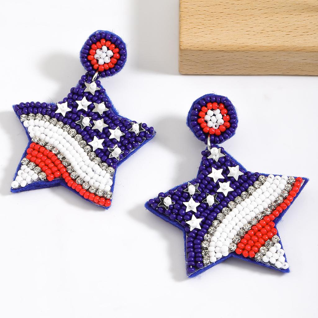American Founding Day Star Handmade Rice Bead Diamond Earrings Creative Personality Independence Day Earrings