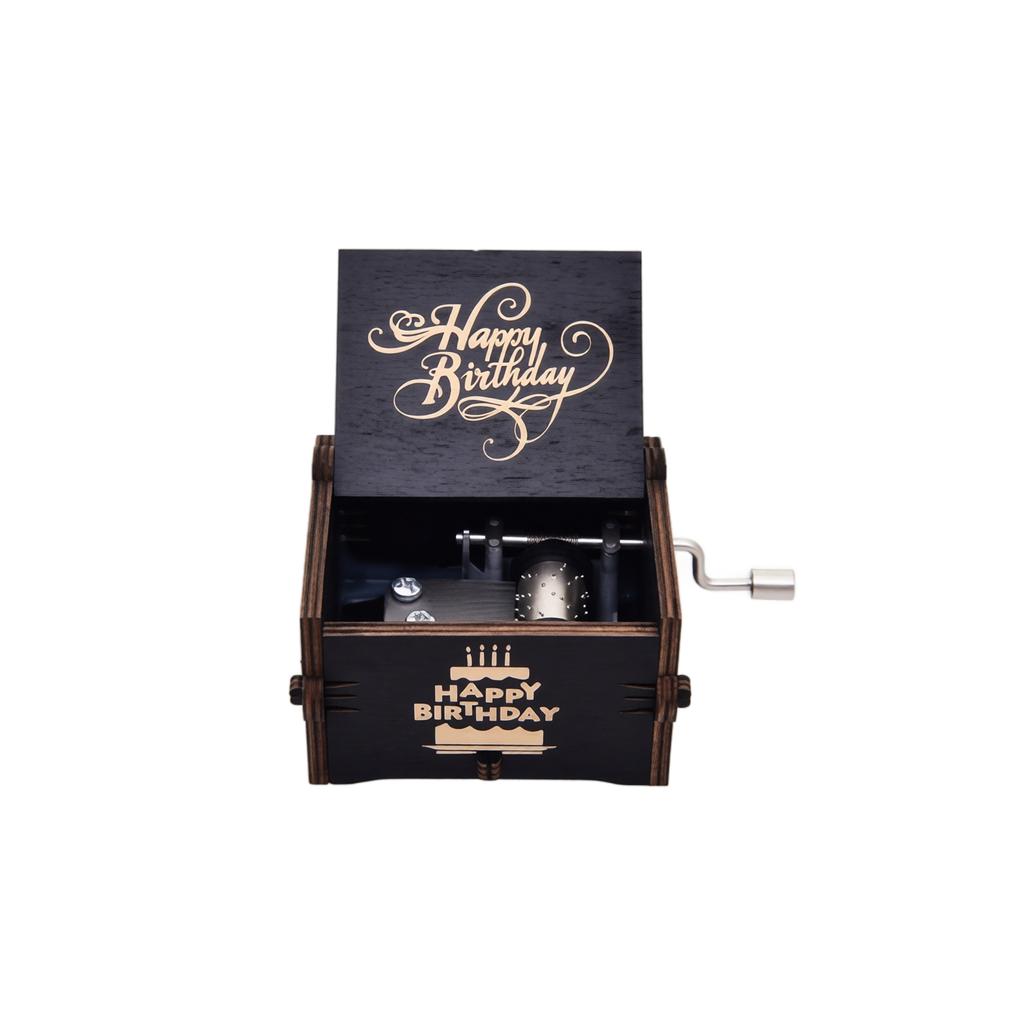 Wooden Hand Crank Music Box with Happy Birthday - Vintage Carved Music Box for Birthday Gift Decor