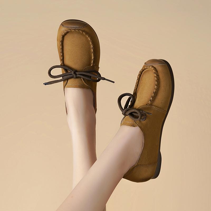 Fashion AIYUQI Women's Loafers Spring 2025 New Genuine Leather Casual Shoes Women Lace-Up Retro Flat Shoes Women