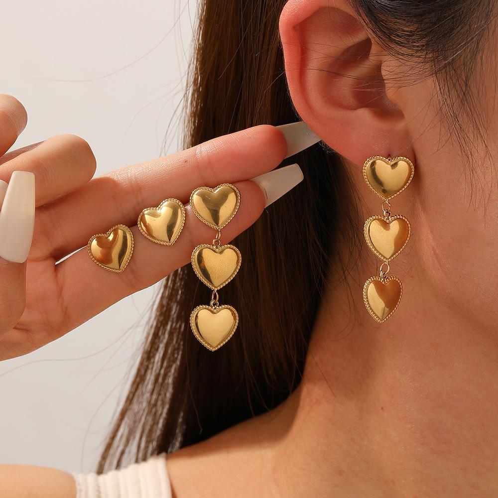 DIEYURO 316L Stainless Steel Golden Classic Bright Heart Pendant Earrings Lady New Waterproof Fashion Trend Earbob Jewelry