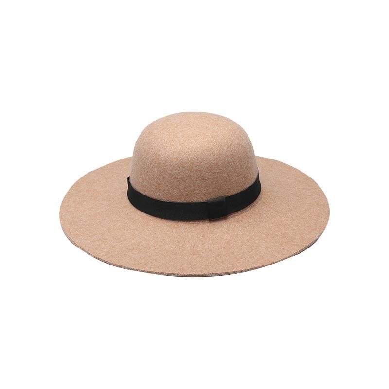 New fashion big eaves hat, khaki yellow autumn and winter British retro wave hat women