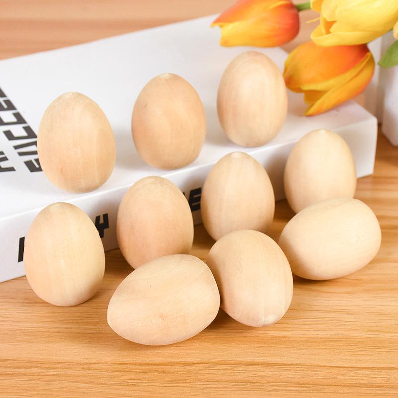 5Pcs Wooden Eggs DIY Craft Ornament 2025 Happy Easter Party Home Decoration Supplies Kids Favors Handmade Gift Basket Filler