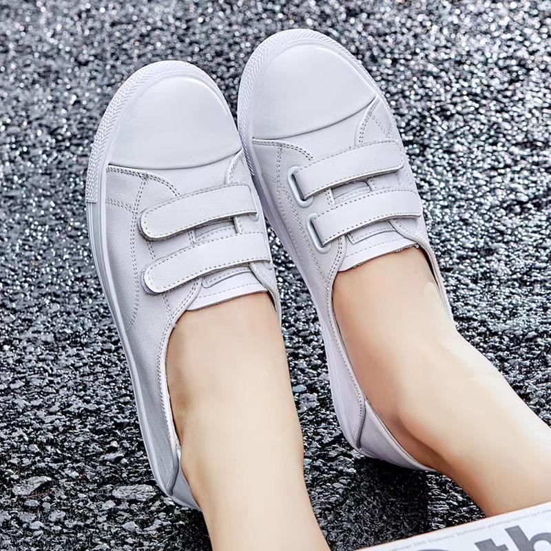 Leather Velcro Little White Shoes Women's Spring and Summer New One-pedal Flat-bottomed Lazy Breathable Shallow-mouth Single Shoes