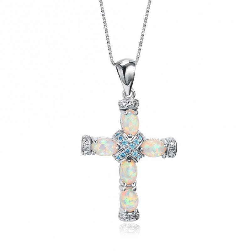 Wind Pendant Platinum Cross Cross Strap Diamond Opal Necklace Exquisite Ins Wind