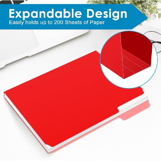 Two Tone Color File Folders 8.5 x 11 Inch, 1/3 Cut Tab File Folders Letter Size, Assorted Colors, Blue Red Green Yellow Orange Manila File Folders,