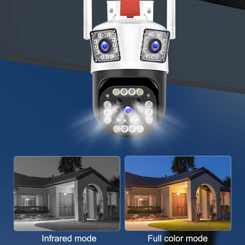 WiFi IP 12MP 6K Three Lens 8X Zoom Surveillance AI Tracking Protection Outdoor Security Camera CCTV Cam