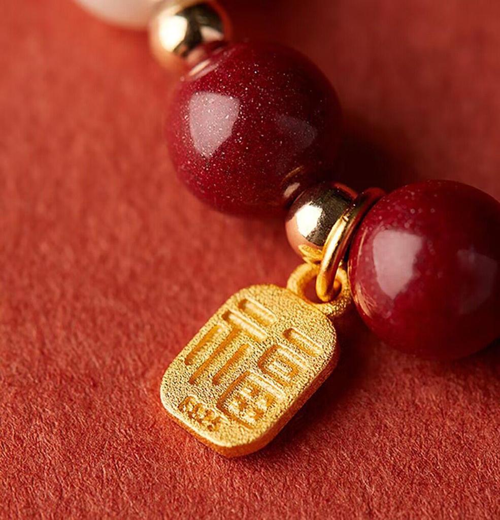 Cinnabar Bracelet Amulet for Women - Purple Gold Sand Beads, Gift for Best Friend or Girlfriend