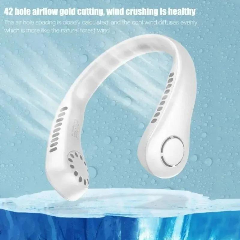 New Mini Neck Mounted Fan Portable Bladeless Neck Rechargeable Air Cooler 3 Speed Mini Summer Sports Fan Outdoor USB Charging