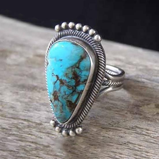 Bague Vintage incrustée de Turquoise pour hommes et femmes, bijoux de déclaration, cadeau de Club de fête