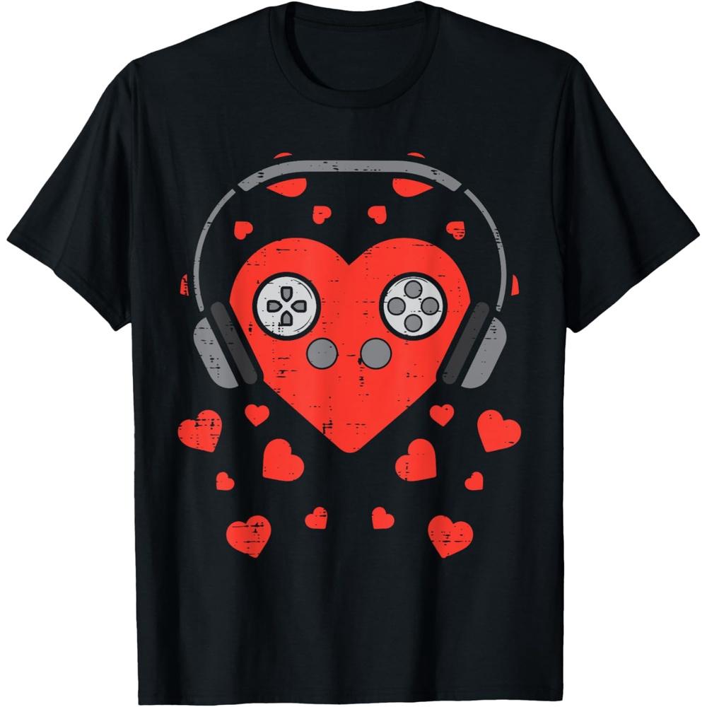 Heart Video Game Valentines Day Gamer Boys Men Girls Gift Cotton Men T Shirt 3XL чёрный