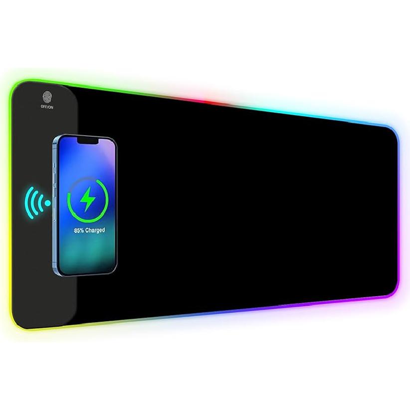AIMSA Wireless Charging RGB Gaming Mouse Pad 15W, Extended LED Desk Mat Protector 800x300x4MM, 14 Light Modes Extra Large Mousepad Non-Slip Rubber