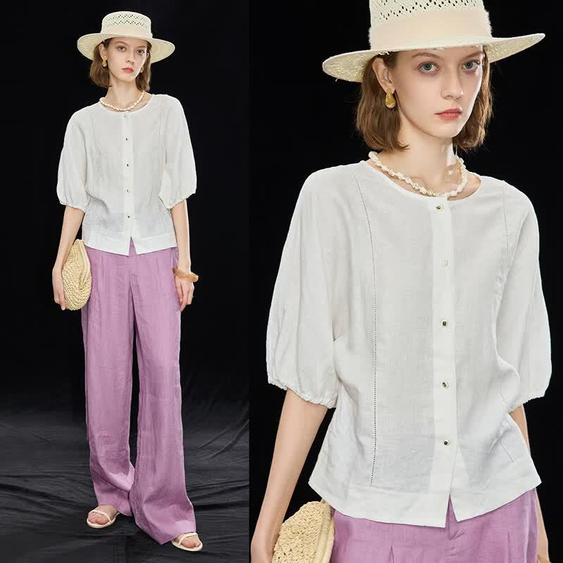 Women s 100% Linen Batwing Sleeve Shirt L