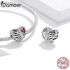 BAMOER Charm-Perlen aus 925er-Sterlingsilber mit glänzendem Zirkon, rotem Liebesherz, schlagenden Herzrippen, passend für 3-mm-Armbänder