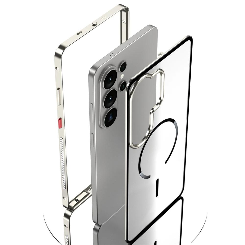 Luxury For Magsafe Magnetic Wireless Charging Phone Case For Samsung Galaxy S26 S25 S24 S23 Ultra Plus Aluminum Metal Clear Bumper Cover