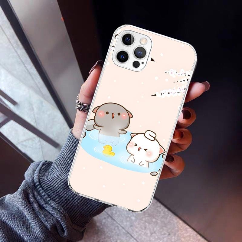 Cute Peach Goma Cat Phone Case For iPhone 17 Air 16 15 Pro Max 14 Plus 13 Mini 12 11 Cover 7 8 SE Silicone Shell Print Fundas 17