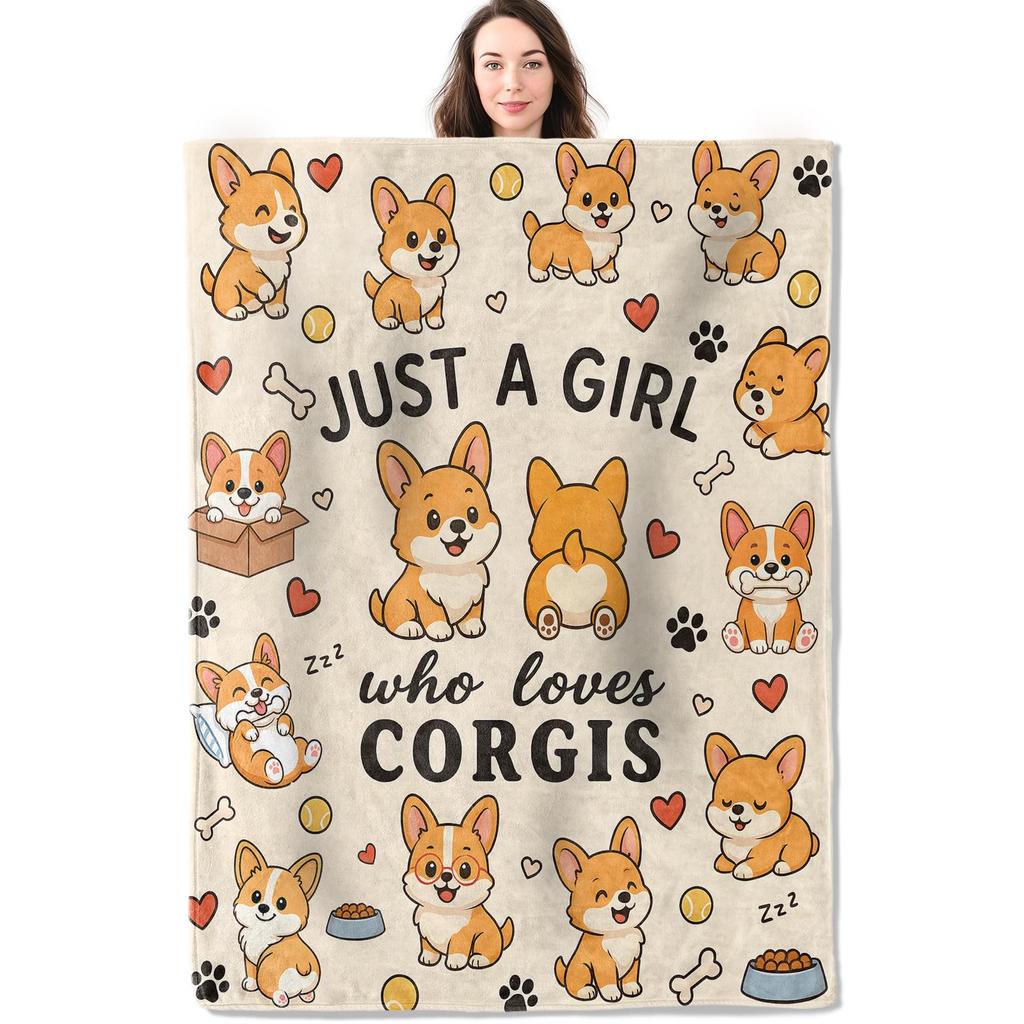 Cute Pet Corgi Dog Throw Blanket Fuzzy Soft Cozy Warm Lightweight Plush Fleece Flannel Blanket for Couch Bed Sofa Home Decor