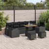 Ensemble de canapé de jardin 10 pièces avec coussins noir poly rotin acacia, Canapé de jardin 2 places avec rangement 3364329