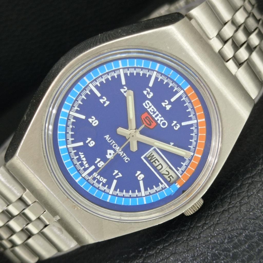 GENUINE VINTAGE SEIKO 5 AUTOMATIC JAPAN MENS BLUE COLOR DIAL WATCH A708391-1