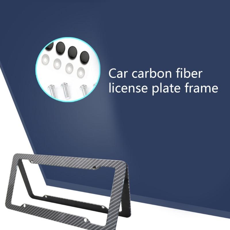 Carbon Fiber License Plate Frames Heavy Duty Car Auto Tag Holder Cover Rattle-Proof Front and Rear Plate Mounting Kit