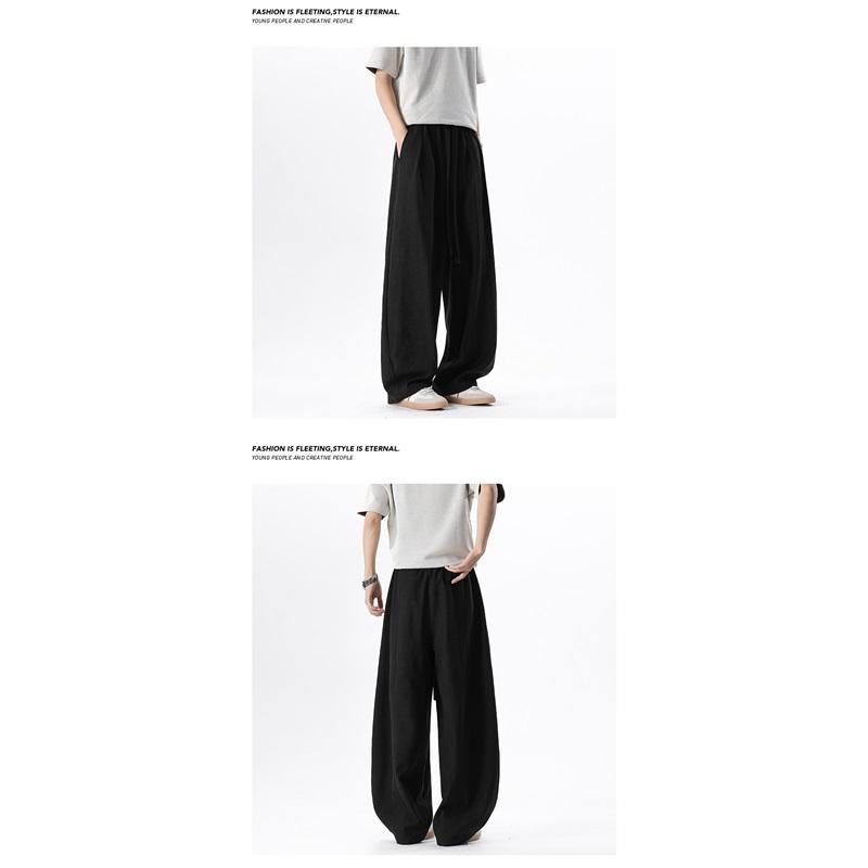 Vintage Linen Wide Leg Pants Elastic Waist Draped Loose Baggy Trousers Summer Casual Streetwear Long Pants