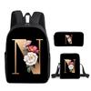Fashion Novelty Flower letters A-Z 3D Print 3pcs/Set pupil School Bags Laptop Daypack Backpack Inclined shoulder bag Pencil Case