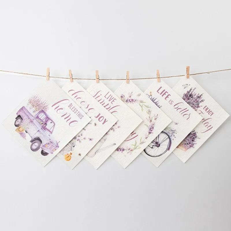 

6Pcs/pack Reusable Lavender Printed Wood Pulp Cotton Kitchen Wiping Glass Towel Absorbent Non-woven Degreasing Cloth