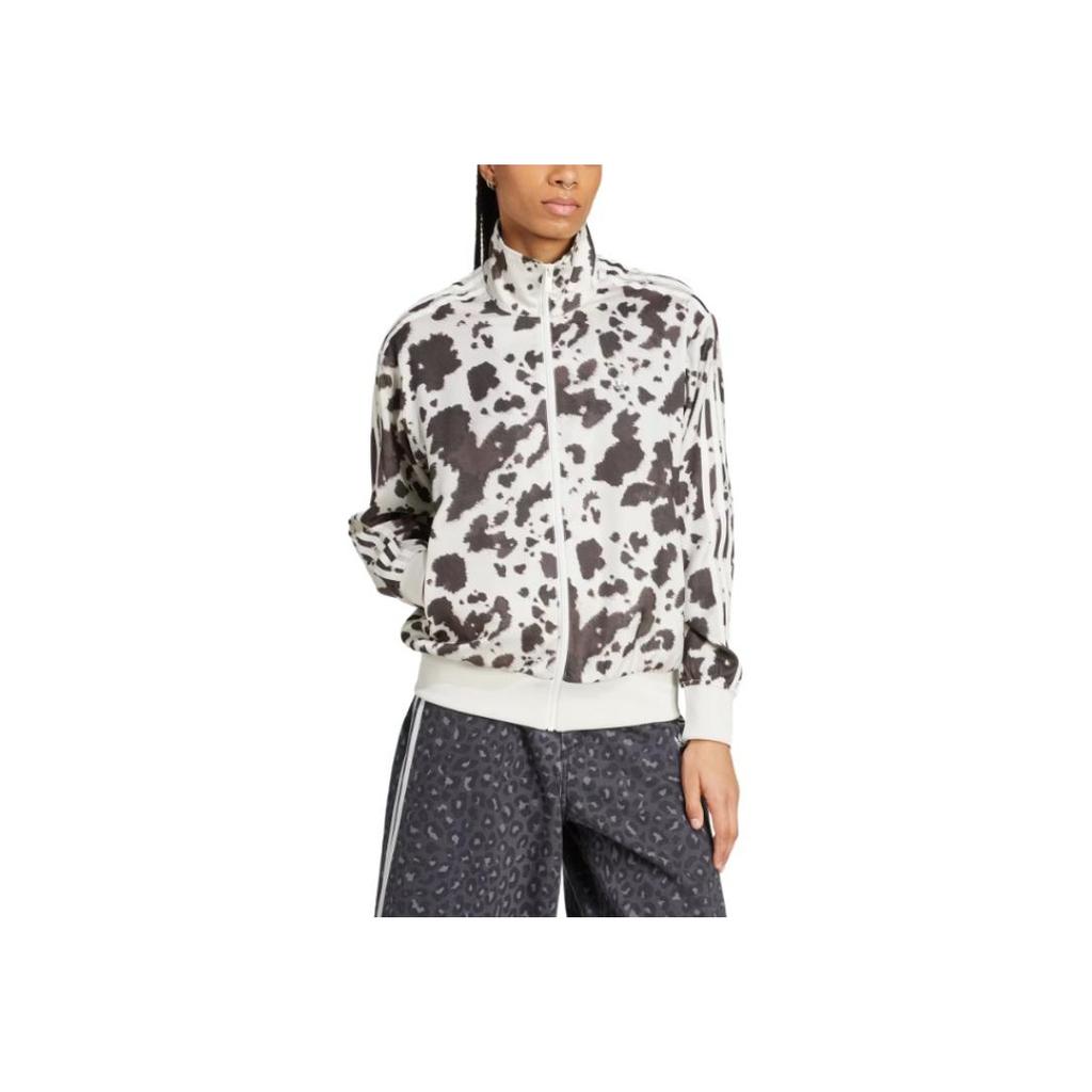 adidas Originals Satin Track Top Striped Loose Fit Zip-Up Stand Collar Long Sleeve Jacket Women Jacket Gray White KA2683