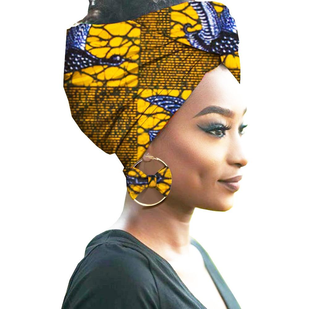African Print Women Head Bandana Cotton With Matching earring Balaclava Headscarf Bandana Mujer Headband Set Hair Accessories