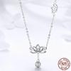 Elegant 100 %925 Sterling Silver Lotus Flower Pendant Necklaces For Women Clear Cubic Zircon Necklaces Jewelry Bsn012