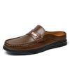 Fashion Breathable Mens Half Slippers Stylish Leathe Male Muller Shoes Loafers Comfy Muller Flats Lazy Shoes Soft Handmade Casual Shoes