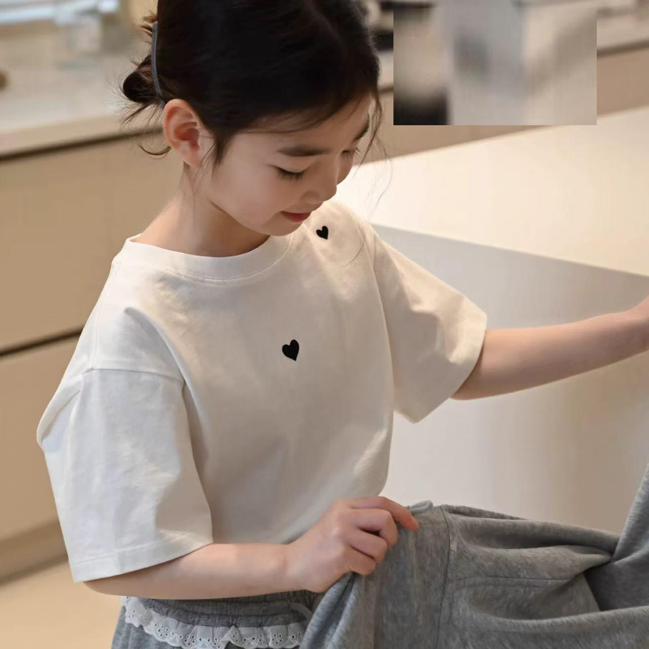 Girls Cotton Short Sleeve T Shirt Spring Summer Heart Print Fashionable Half Sleeve Top 90