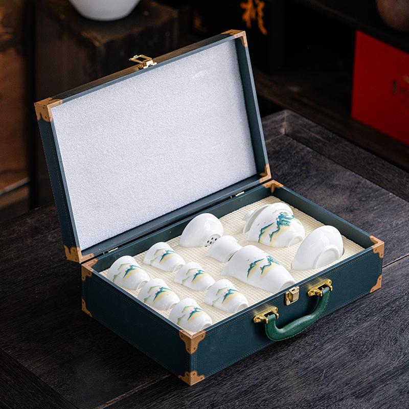 Kung Fu Tea Set 2025 New Luxury High-end Chinese Style White Porcelain Office Business Gift Custom LOGO