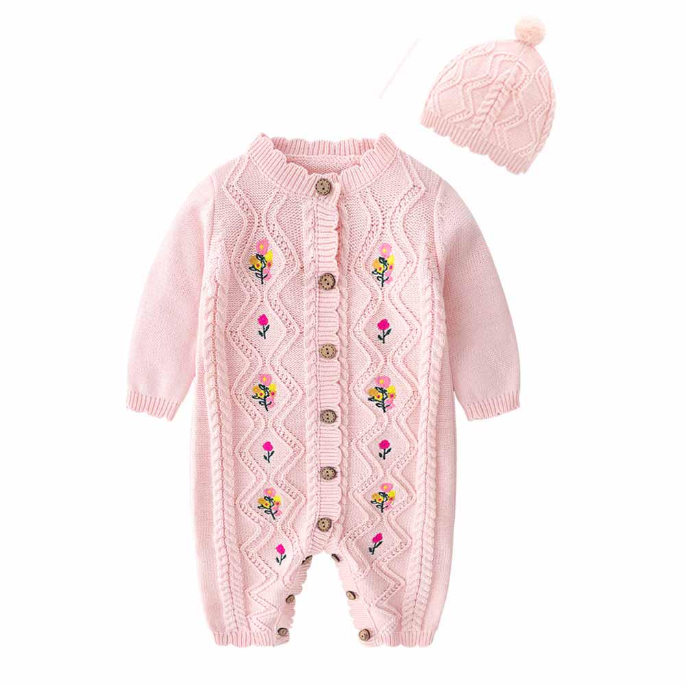 Baby Knitted Dots Flower Romper/Sweater
